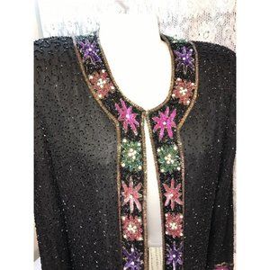 Laurence Kazar Lined Beaded Jacket womens No Sz Tag Black holiday Party